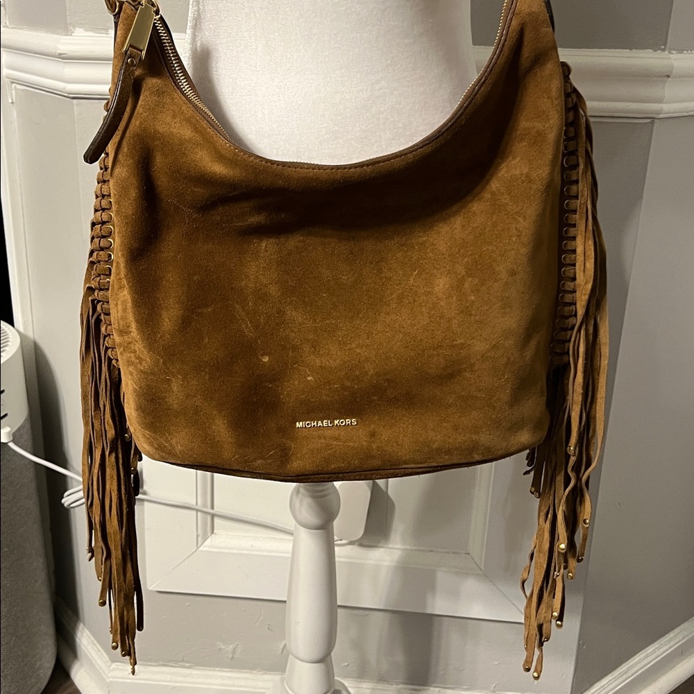 Michael Kors Billy Suede Boho Fringe Hobo Bag in Brown